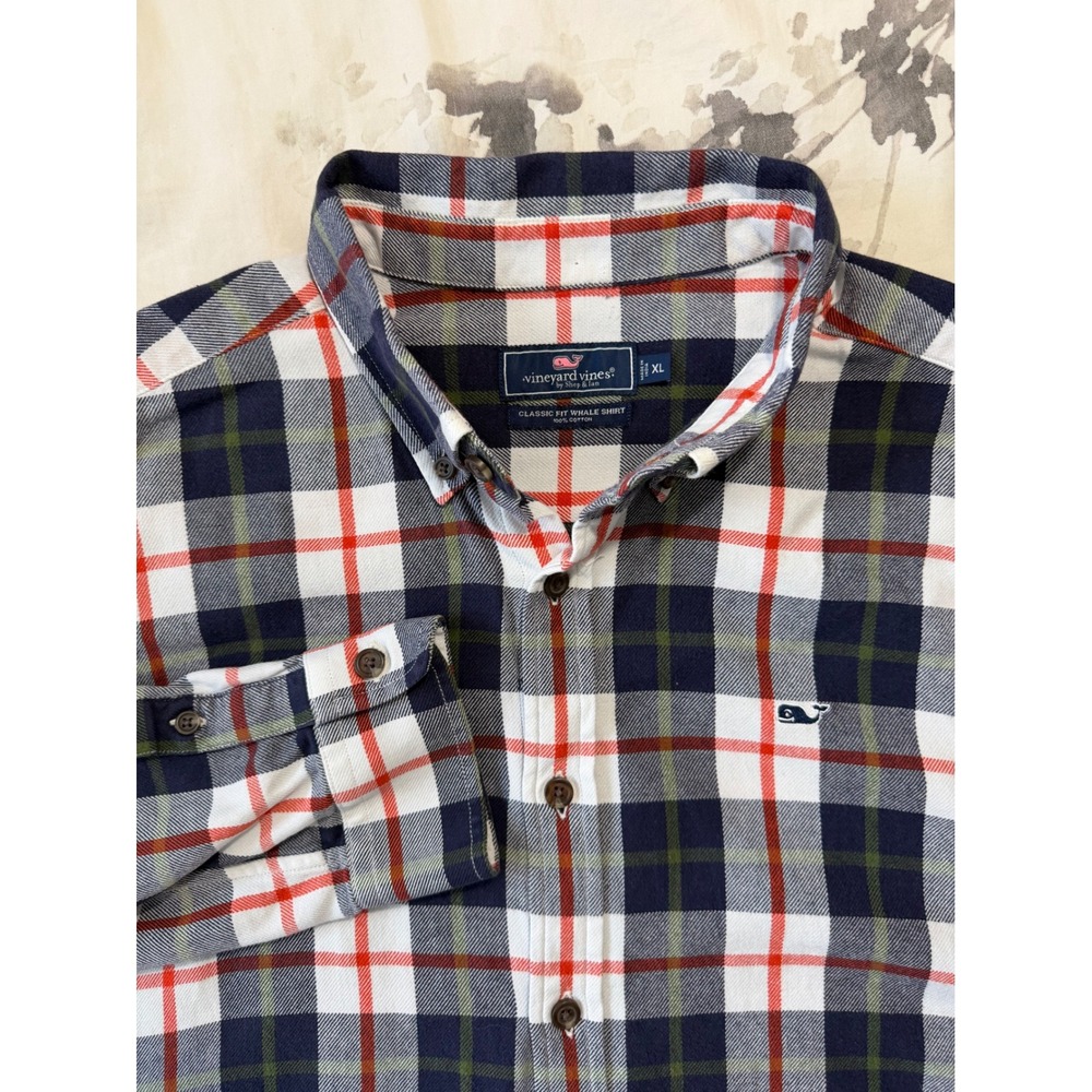 Vineyard Vines Mens XL Classic Fit Whale Shirt Plaid Flannel Button Down Navy
